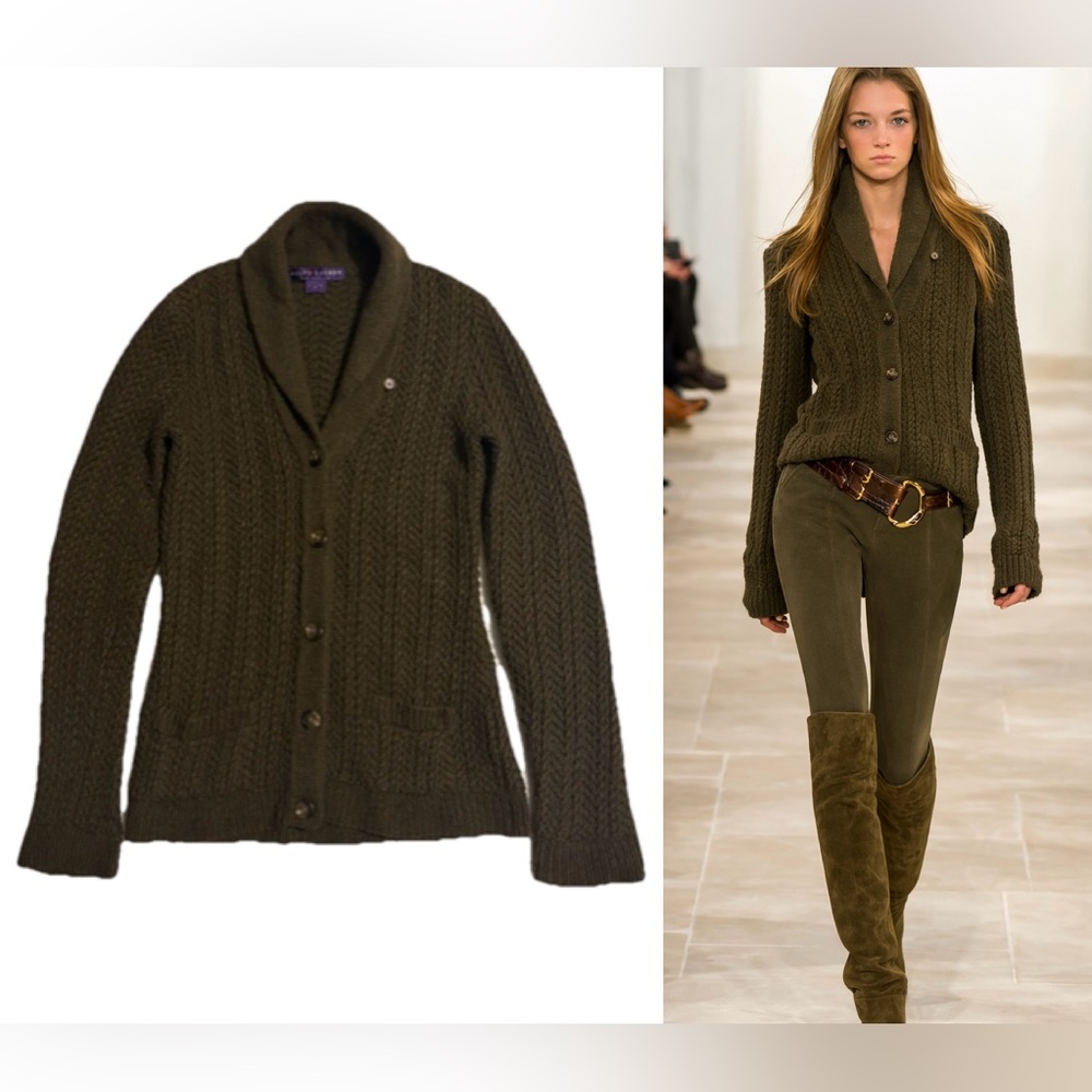 Ralph Lauren Collection Cashmere Cardigan Sweater Shawl Collar Knit Runway Top M